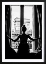 Girl in Paris Poster (29,7x42cm) - Wallified - Tekst - Zwart Wit - Poster - Wall-Art - Woondecoratie - Kunst - Posters