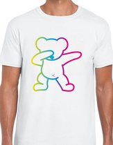Dab beer Uniseks T-Shirt - wit - Maat XL - Korte mouwen - Ronde hals - Normale pasvorm - dier - neon - Voor mannen & vrouwen - Kado - Veldman prints & packaging
