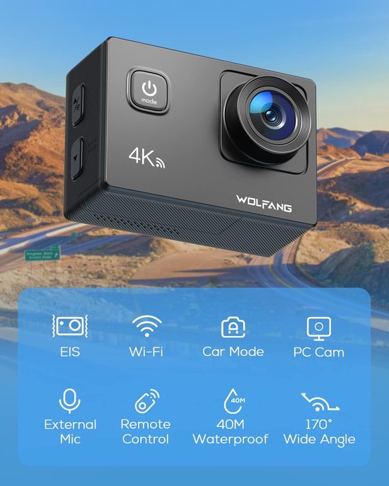 WOLFANG Action Cam GA100 4K 30FPS caméra d'action caméscope WiFi 20MP  caméra... | bol