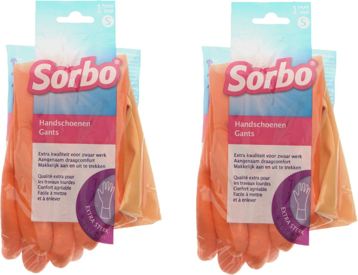 Goedkoopste Sorbo Huishoudhandschoenen - 2x - maat S - oranje - extra sterk - schoonmaakhandschoenen