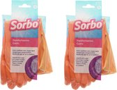 Sorbo Huishoudhandschoenen - 2x - maat S - oranje - extra sterk - schoonmaakhandschoenen
