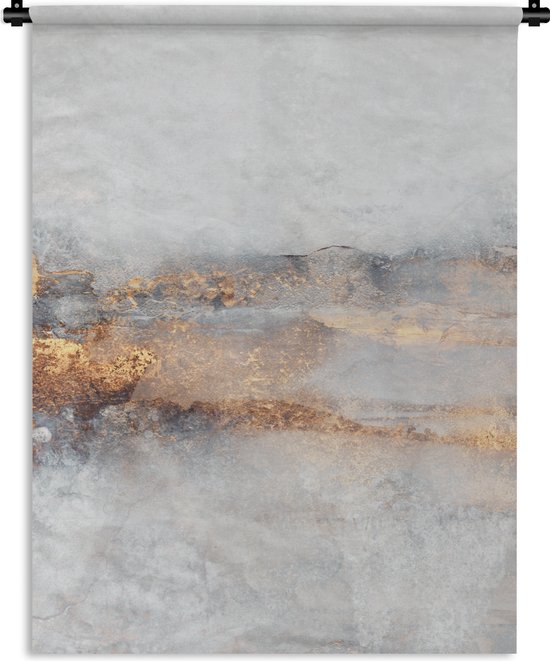 Wandkleed - Wanddoek - Mist - Goud - Abstract - 90x120 cm - Wandtapijt