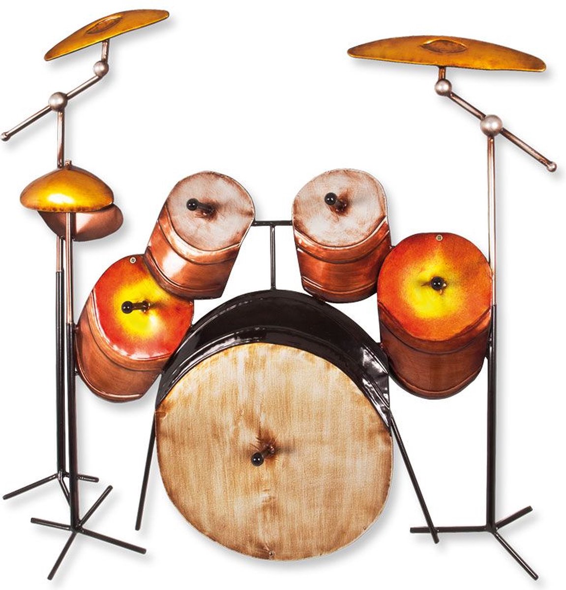 Wandkapstok – Kleurrijk staal – Drumstel-motief – Vintage stijl – 68x6x65 cm – Origineel ontwerp