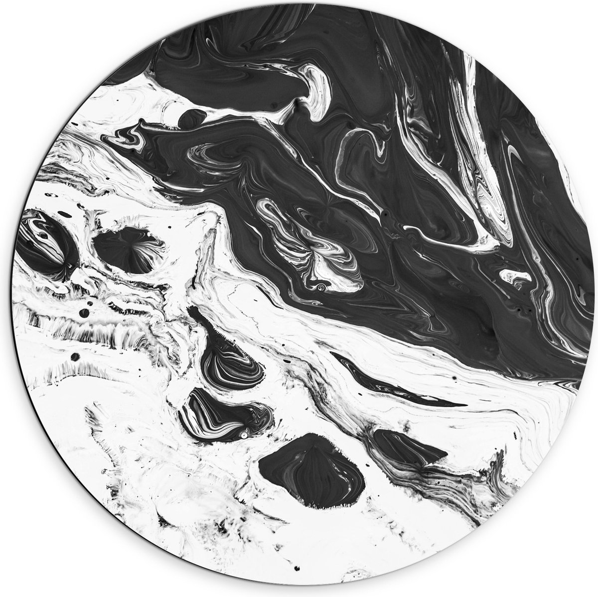 Dibond Muurcirkel - Zwart met Wit Gemixte Verf - 70x70 cm Foto op Aluminium Muurcirkel (met ophangsysteem)