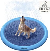 ISARA Hondenzwembad maat L – Honden Sproeier – Koelmat Voor Honden – Koelmat Hond – Nieuw Zomerspeelgoed 2023 – Verkoeling Hond – Zomer – Watersproeier – Hondenbad Kunststof – Badje Voor Honden – Hondendouche – Speelmat – 155 cm