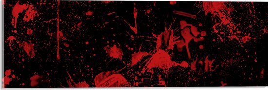 Acrylglas - Rode Verfspetters en Vlekken op Zwarte Muur - 60x20 cm Foto op Acrylglas (Met Ophangsysteem)
