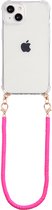 Casies Apple iPhone 14 hoesje met koord - Roze kralen ketting - short size - Cord Case Candy Beads