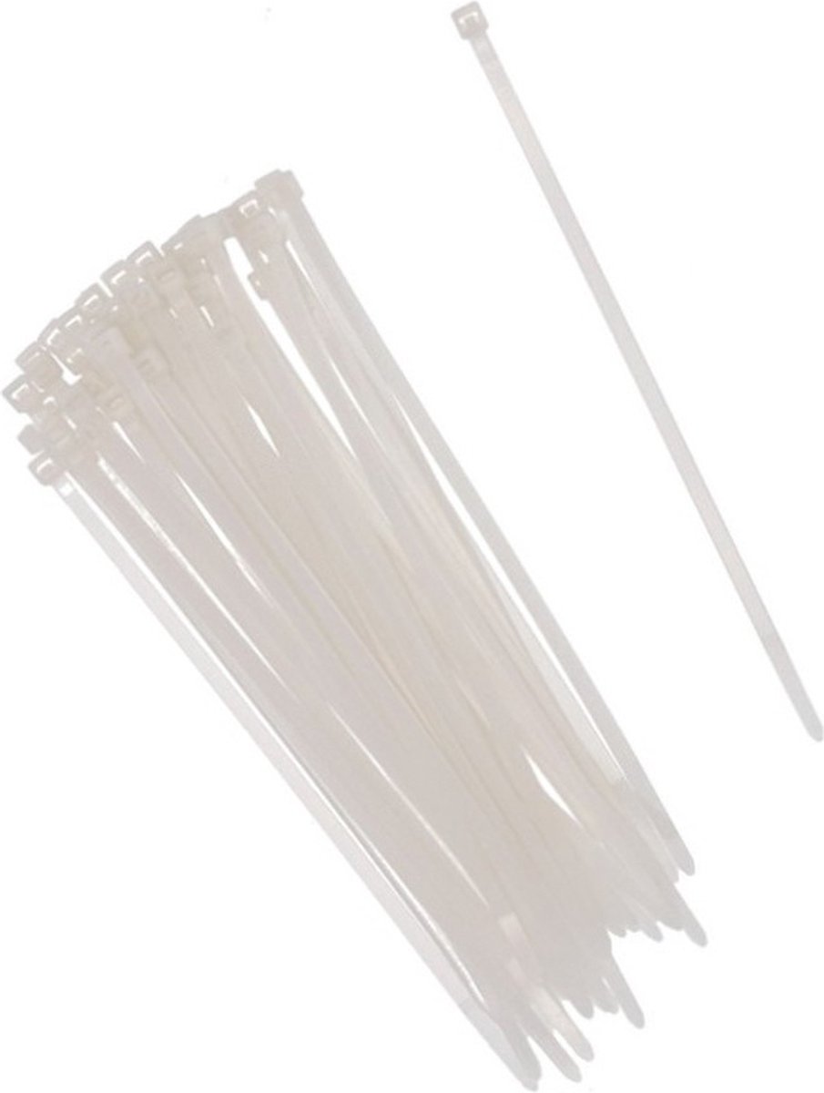 50x stuks Kabelbinders tie-wraps in het wit van 20 cm gemaakt van kunststof - 4.7 mm breed - snoeren bindmateriaal