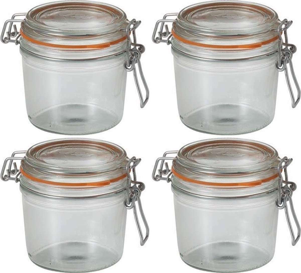 Le Parfait Voorraad/weckpot - 4x - glas - transparant - 10 x 8,5 cm - 350 ml