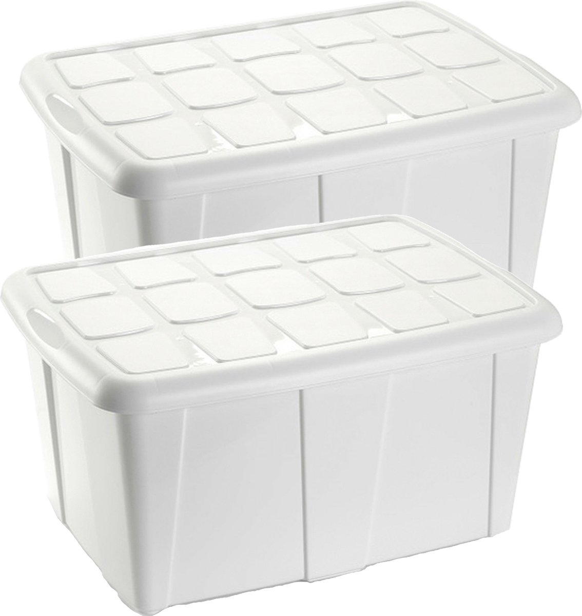 Plasticforte Opslagbox met deksel - 2x - Wit - 60L - kunststof - 63 x 46 x 32 cm