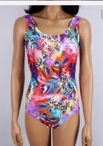 Badpak- Dames Fashion multikleur zwempak- Badmode Bikini Strandkleding Zwemkleding 418- Rood blauw paars kleurenverloop- Maat 36/XXS