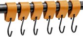 Brute Strength - Leren S-haak hangers - Okergeel - 24 stuks - 12,5 x 2,5 cm – Zwart zilver – Leer - handdoekhaakjes - Ophanghaken – kapstokhaak