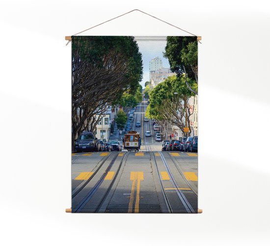 Textielposter San Francisco Tram M (55 X 40 CM) - Wandkleed - Wanddoek - Wanddecoratie