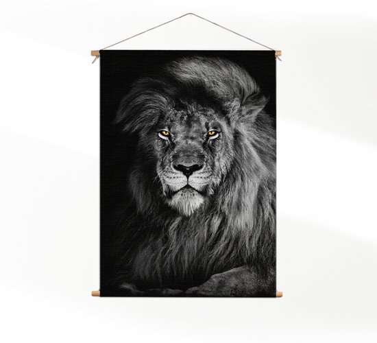 Textielposter De Zwart Witte Leeuw XL (125 X 90 CM) - Wandkleed - Wanddoek - Wanddecoratie