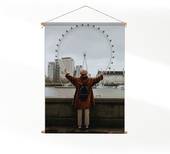 Textielposter London Eye XL (125 X 90 CM) - Wandkleed - Wanddoek - Wanddecoratie