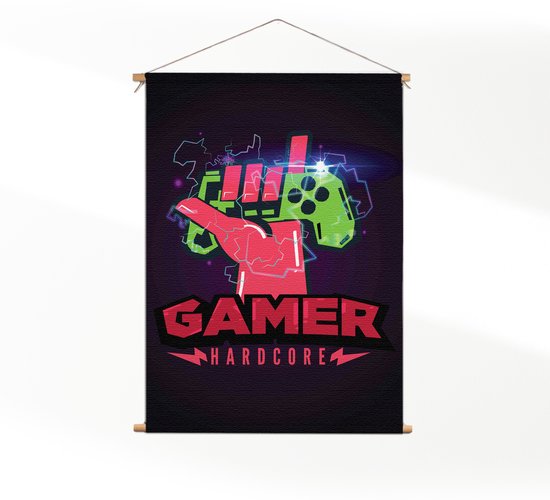 Textielposter Gamer Hardcore XXL (165 X 120 CM) - Wandkleed - Wanddoek - Wanddecoratie