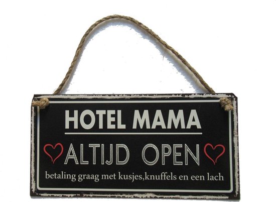 Metalen Wandbord "Hotel Mama" - 30 x 15 cm - Sinterklaas Kerst Moeder cadeau