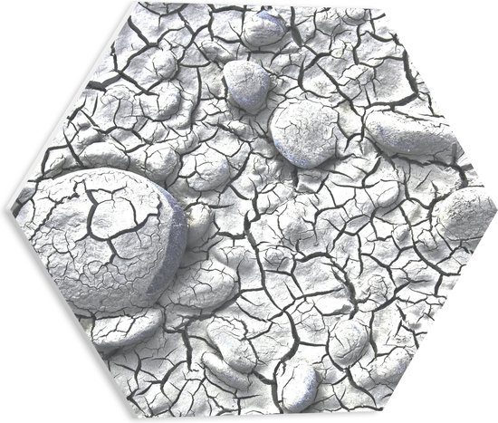 PVC Schuimplaat Hexagon - Scheuren Patroon in Stenen Ondergrond - 40x34.8 cm Foto op Hexagon (Met Ophangsysteem)