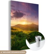 MuchoWow® Glasschilderij 60x80 cm - Schilderij acrylglas - Bergen - Zon - Natuur - Foto op glas - Schilderijen