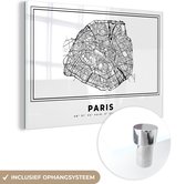 MuchoWow® Glasschilderij 180x120 cm - Schilderij acrylglas - Kaart – Parijs - Zwart Wit – Plattegrond – Stadskaart - Foto op glas - Schilderijen