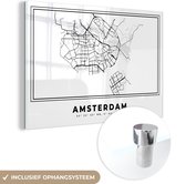 MuchoWow® Glasschilderij 120x80 cm - Schilderij acrylglas - Nederland – Amsterdam – Stadskaart – Kaart – Zwart Wit – Plattegrond - Foto op glas - Schilderijen