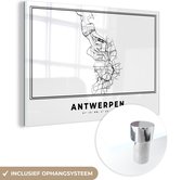 MuchoWow® Peinture sur verre - Carte - Anvers - Zwart Wit - Plan de la ville - Carte - België - 90x60 cm - Peintures sur verre acrylique - Photo sur Glas