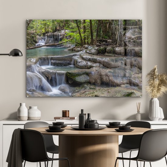 Chutes d'eau dans le parc national asiatique Erawan Plexiglass 90x60 cm - Tirage photo sur Glas (décoration murale en plexiglas)