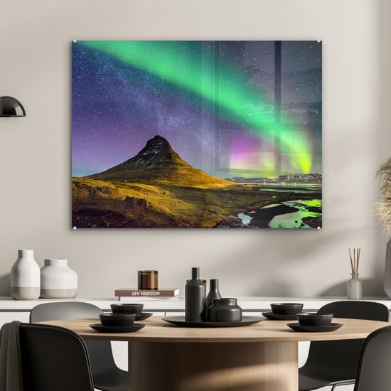 MuchoWow® Glasschilderij 80x60 cm - Schilderij acrylglas - Aurora - Noorderlicht - Nacht - Foto op glas - Schilderijen