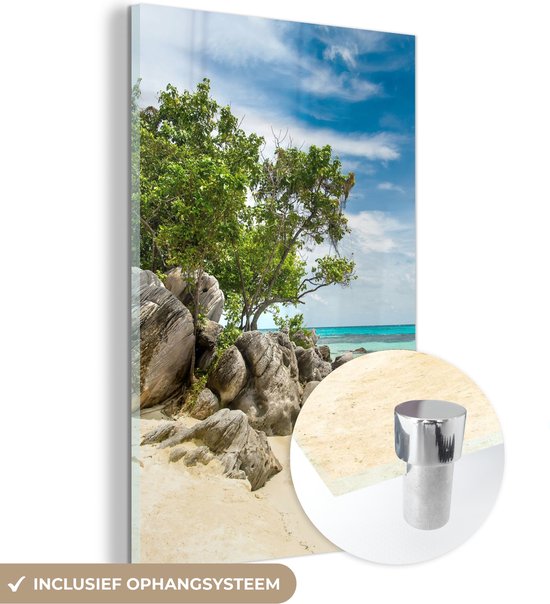 MuchoWow® Peinture sur verre 80x120 cm - Peinture acrylique sur verre - Plage - Pierres - Mer - Été - Photo sur verre - Peintures