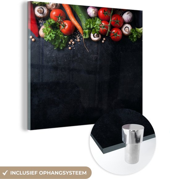 MuchoWow® Peinture sur Verre - Légumes - Herbes - Épices - Zwart - Rustique - Cuisine - 20x20 cm - Peintures sur Verre Peintures - Photo sur Glas