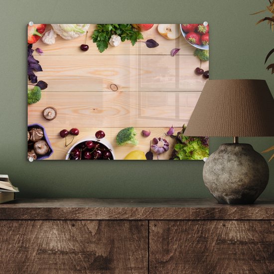 MuchoWow® Peinture sur verre 40x30 cm - Peinture sur verre acrylique - Fruits - Fraises - Paprika - Cuisine - Photo sur verre - Peintures