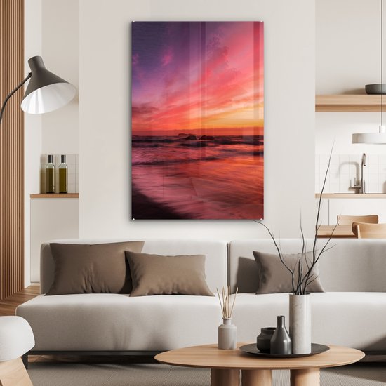 MuchoWow® Peinture sur verre 80x120 cm - Peinture sur verre acrylique - Plage - Mer - Nature - Soirée - Photo sur verre - Peintures