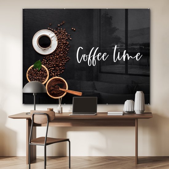 MuchoWow® Peinture sur verre 160x120 cm - Peinture sur verre acrylique - Citations - Dictons - L'heure du Coffee - Café - Photo sur verre - Peintures