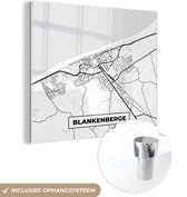 MuchoWow® Glasschilderij 20x20 cm - Schilderij acrylglas - Stadskaart – Plattegrond – België – Zwart Wit – Blankenberge – Kaart - Foto op glas - Schilderijen