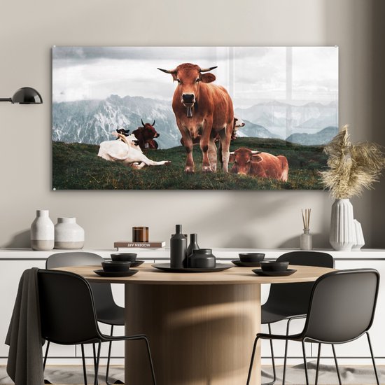 MuchoWow® Peinture sur Verre - Animaux - Vache - Berg - 120x60 cm - Peintures sur Verre Acrylique - Photo sur Glas
