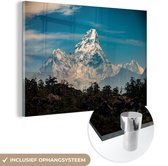MuchoWow® Glasschilderij 90x60 cm - Schilderij acrylglas - Mount Everest van veraf - Foto op glas - Schilderijen