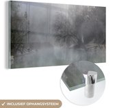 MuchoWow® Glasschilderij 120x60 cm - Schilderij acrylglas - Mist - Bos - Spanje - Foto op glas - Schilderijen