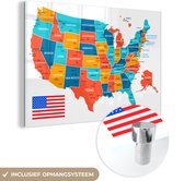 MuchoWow® Glasschilderij 30x20 cm - Schilderij acrylglas - Landkaart Amerika in kleur - Foto op glas - Schilderijen