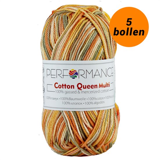 5 pelotes de fil à crocheter - coton marron/orange mélangé (10402) - Cotton queen multi yarn