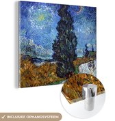 MuchoWow® Glasschilderij 50x50 cm - Schilderij acrylglas - Weg met cypres en ster - Schilderij van Vincent van Gogh - Foto op glas - Schilderijen