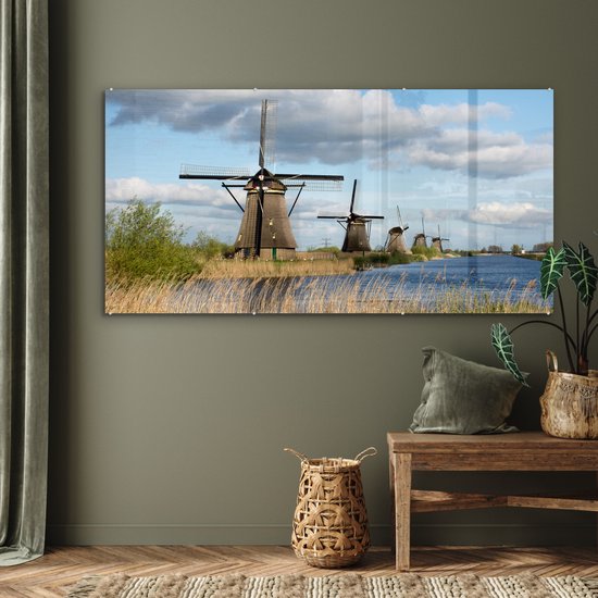 Peinture sur Verre - Moulin à Vent - Paysage - Nederland - 160x80 cm - Peintures sur Verre Acrylique - Photo sur Glas