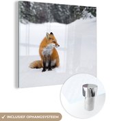 MuchoWow® Glasschilderij 20x20 cm - Schilderij acrylglas - Vos - Sneeuw - Winter - Foto op glas - Schilderijen