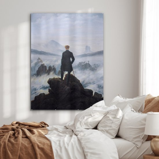 MuchoWow® Peinture sur Verre - Le Vagabond au-dessus des Brumes - Peinture de Caspar David Friedrich - 90x120 cm - Peintures sur Verre Acrylique - Photo sur Glas