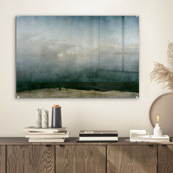MuchoWow® Peinture sur Verre - Moine au Bord de la Mer - Peinture de Caspar David Friedrich - 60x40 cm - Peintures sur Verre Acrylique - Photo sur Glas