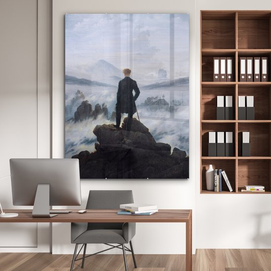 MuchoWow® Peinture sur Verre - Le Vagabond au-dessus des Brumes - Peinture de Caspar David Friedrich - 120x160 cm - Peintures sur Verre Peintures - Photo sur Glas