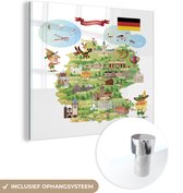 MuchoWow® Glasschilderij 90x90 cm - Schilderij acrylglas - Geïllustreerde kaart van Duitsland - Foto op glas - Schilderijen