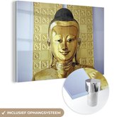 MuchoWow® Glasschilderij 30x20 cm - Schilderij acrylglas - Gouden Boeddha beeld - Foto op glas - Schilderijen