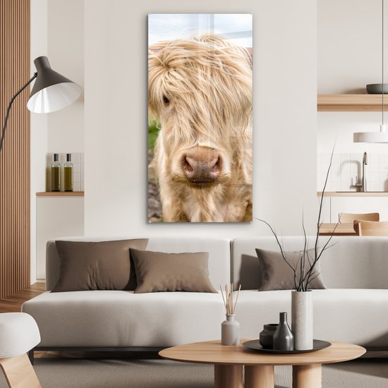 MuchoWow® Peinture sur verre – Highlander écossais – Lumière – Paysage – 60 x 120 cm – Peintures sur verre acrylique – Photo sur Glas