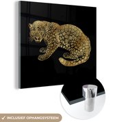 MuchoWow® Glasschilderij 20x20 cm - Schilderij acrylglas - Vintage - Jaguar - Zwart - Foto op glas - Schilderijen