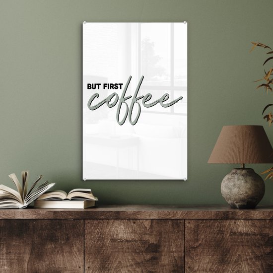 Peinture sur Verre - Café - Citations - Zwart - Wit - 40x60 cm - Peintures sur Verre Peintures - Photo sur Glas